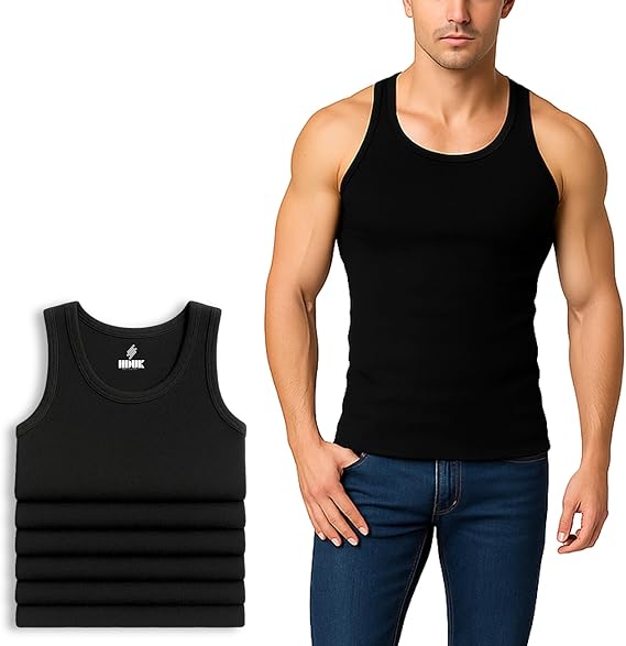Men’s Cotton Vests – 6 Pack Gym & Training Wear ( White / Black )