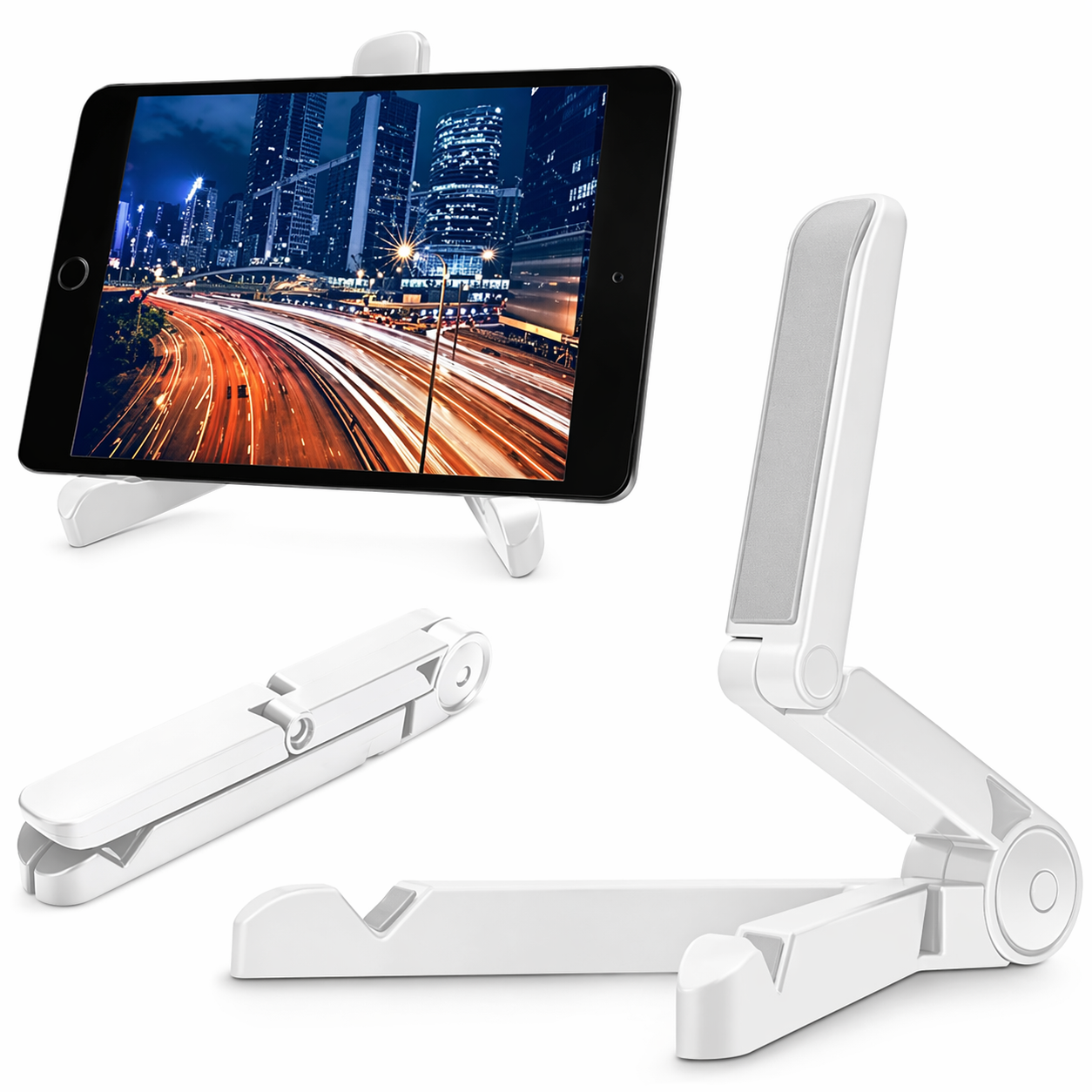 Adjustable Tablet Stand – Foldable Universal Holder .( White / Black )