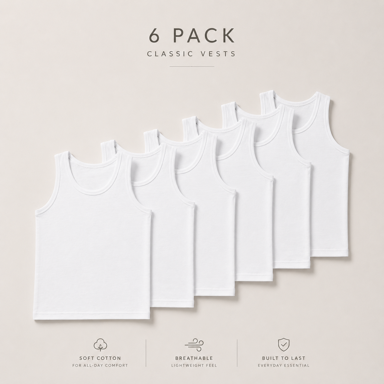 Boys Cotton Vests 6 Pack – Everyday Essentials (Ages 1–13) ( Black , White ).