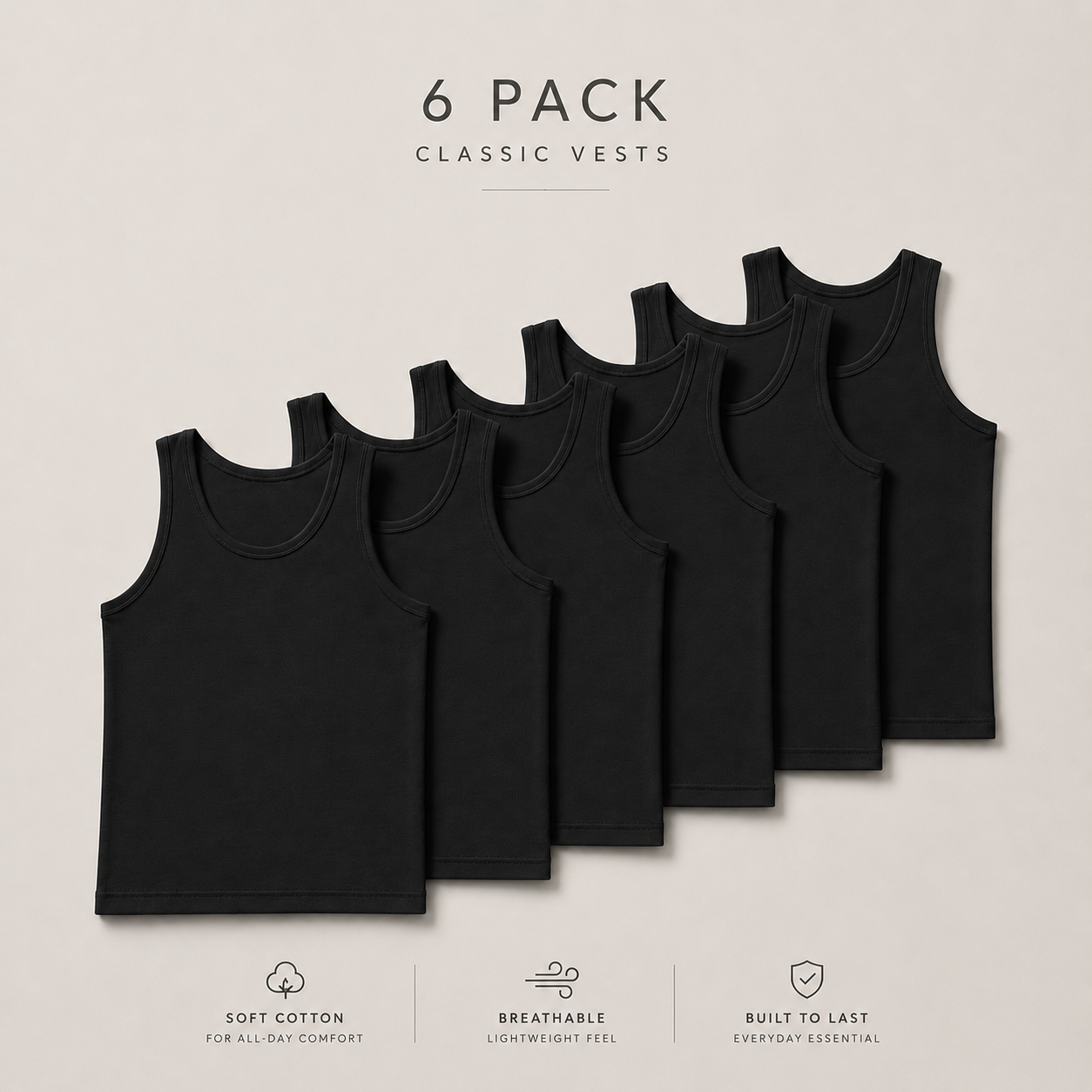 Boys Cotton Vests 6 Pack – Everyday Essentials (Ages 1–13) ( Black , White ).
