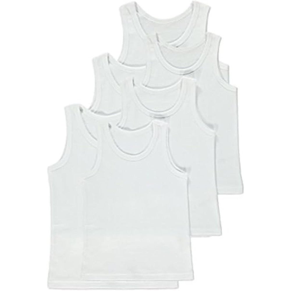 Back to School 6 Pack of Boys 100% Cotton Warm Vests. White & Black/Available in Ages 1 up to 13 Years.