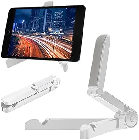 Aketo Ultra Strong Adjustable iPad Stand, Tablet Stand, Tablet Holder, Folding Universal size Compatible with every Tablet/smartphone for great stability, White